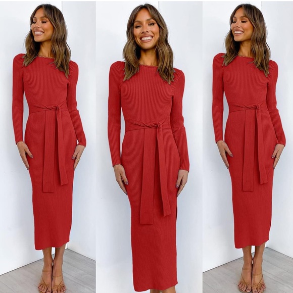 Red Sweater Dress - Picture 4 of 7